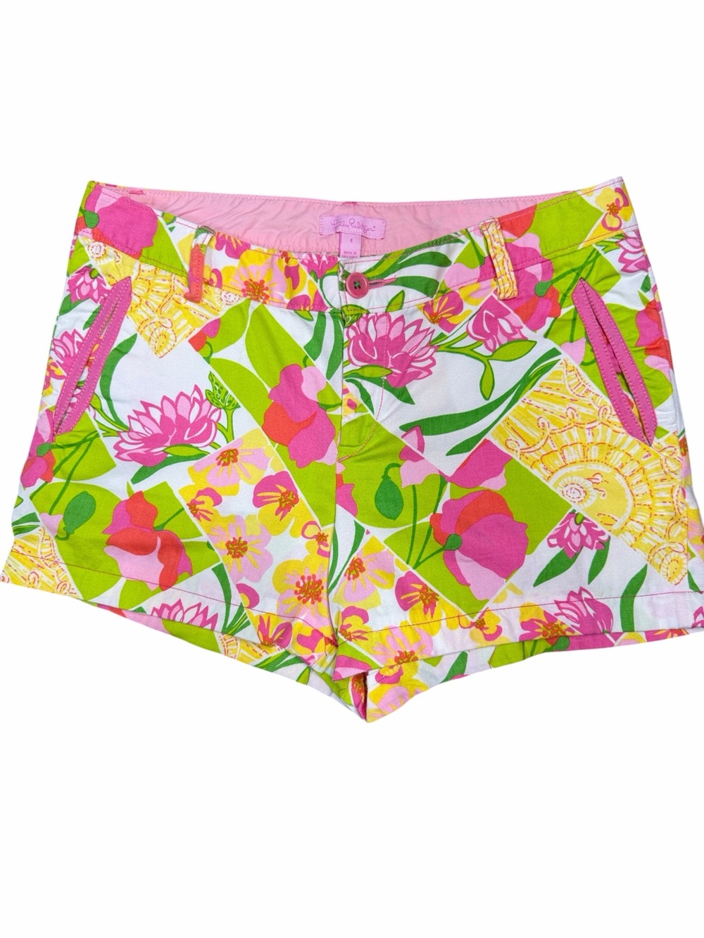 Lilly Pulitzer Callahan Low rise Floral Patchwork Cotton Shorts - EC.  Size 4
